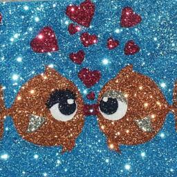 Kissing Fish - Glitter On Canvas Kiss Love Hearts Art Happy Valentines 16x20 - thumbnail 2