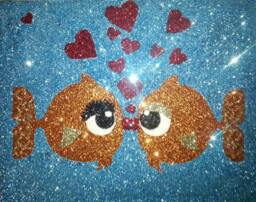 Kissing Fish - Glitter On Canvas Kiss Love Hearts Art Happy Valentines 16x20 - thumbnail 1