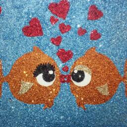 Kissing Fish - Glitter On Canvas Kiss Love Hearts Art Happy Valentines 16x20 - thumbnail 3