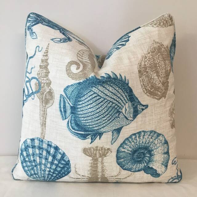 Decorative Cushion Cover - Throw Pillow Accent Outdoor - Richloom Sealife Turquoise Fabric Solarium - image 1