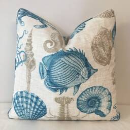Decorative Cushion Cover - Throw Pillow Accent Outdoor - Richloom Sealife Turquoise Fabric Solarium - thumbnail 1