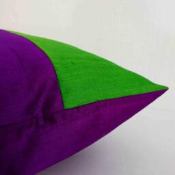 Purple & Green Color Block Raw Silk Pillow Cover-Decorative Throw Cover - Mothersday Gift Housewarming For Her - thumbnail 4