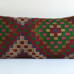 Handwoven Kilim Pillow Cover Turkish Wool Lumbar Pillow, Boho Decor - 20'' X 40'' - thumbnail 2
