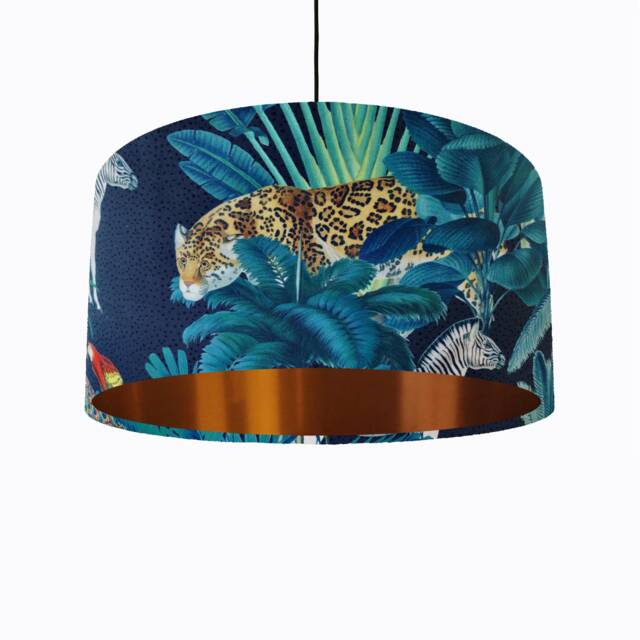 Tropical Safari Animal Lampshade in Velvet With Copper Lining - image 1