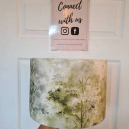 Handmade Green Forest Drum Lampshade -Tree Print - Uno Fitting - thumbnail 4