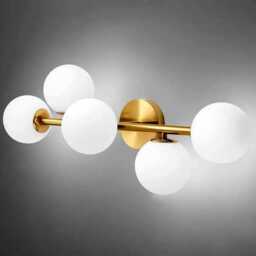 Brass Mid-Century Modern Bathroom Vanity Light - 5 Globe Frosted Glass Sconce, Italian Fixture
