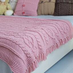 Pink Cable Knit Blanket, Hand Knitted Throw Chunky Knit +1 Pillow Case Included - thumbnail 2