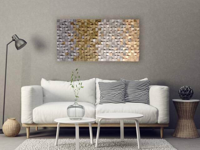 Visual Reference: Textured Wood Wall Art Mosaic Hanging 3D Decor Grey Brown