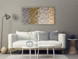 Textured Wood Wall Art, Mosaic Hanging, 3D Decor Grey Brown, Modern Wooden Art - thumbnail 1