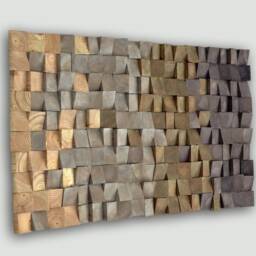 Textured Wood Wall Art, Mosaic Hanging, 3D Decor Grey Brown, Modern Wooden Art - thumbnail 2