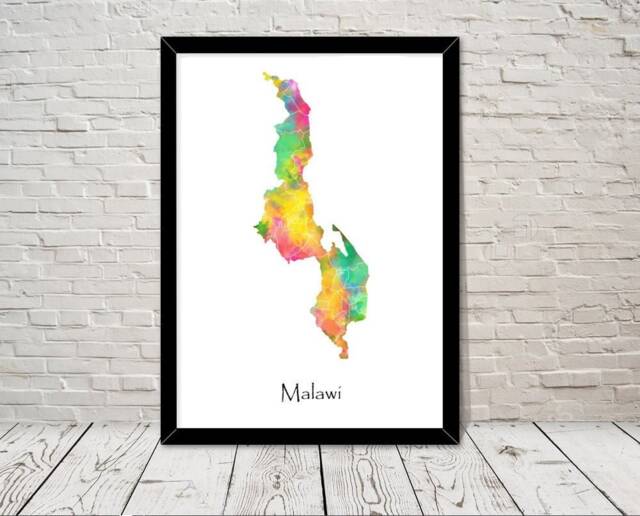 Malawi Art Watercolour Illustration Map Abstract Print Wall Home Decor Giclee Print Office Living Room