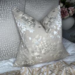 Darcey Taupe Cushion Cover, Blossom Floral Pillow Case For Sofa - Bed, Designer Fabric -Double Sided - thumbnail 1