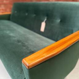 Danish Teak Vintage Inspired Model 55 Mid Century 50S 60S Style 3 Seat Lounge Sofa Settee in Emerald Green Velvet - thumbnail 3