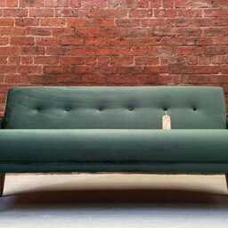 Danish Teak Vintage Inspired Model 55 Mid Century 50S 60S Style 3 Seat Lounge Sofa Settee in Emerald Green Velvet - thumbnail 2