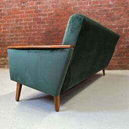 Danish Teak Vintage Inspired Model 55 Mid Century 50S 60S Style 3 Seat Lounge Sofa Settee in Emerald Green Velvet - thumbnail 4