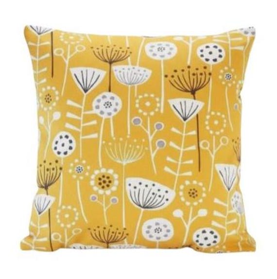 Scandi Floral Bergen Ochre Yellow Cushion Cover, Handmade Cotton Throw Pillow - image 1