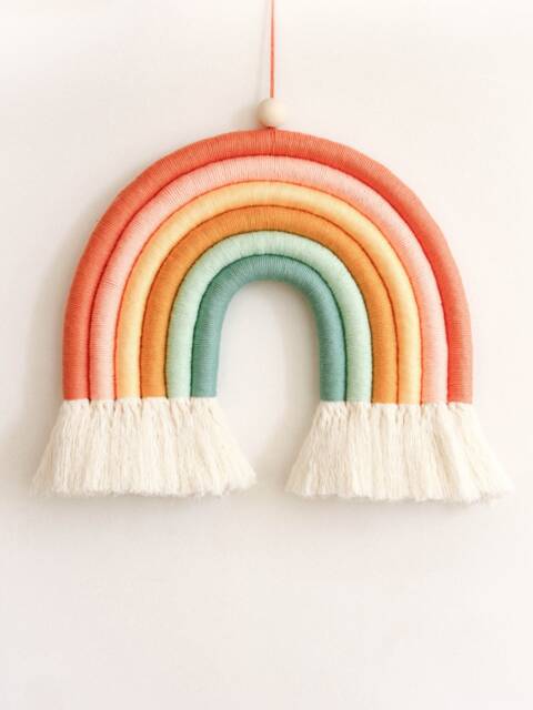Retro Colors Macrame Rainbow Wall Hanging, Fiber Rainbow, Nursery Art, Baby Gift - image 1