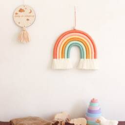 Retro Colors Macrame Rainbow Wall Hanging, Fiber Rainbow, Nursery Art, Baby Gift - thumbnail 2