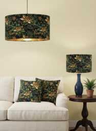 Handmade By Order Green Gold Floral Plant Pattern On Velvet Drum Lamp Shade Pendant Light All Shapes & Sizes Available - thumbnail 1
