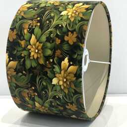 Handmade By Order Green Gold Floral Plant Pattern On Velvet Drum Lamp Shade Pendant Light All Shapes & Sizes Available - thumbnail 3