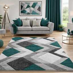 New Emerald Green Silver Grey Rugs Small Large Mats Modern Contemporary Design UK - thumbnail 2