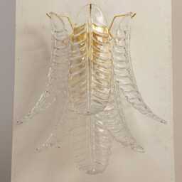 Murano Glass Sconce, Set Of 2 - Clear Three Leaves Mid-Century Italian Wall Light - thumbnail 4