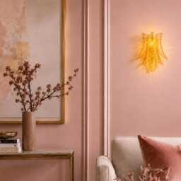 Murano Glass Sconce, Set Of 2 - Clear Three Leaves Mid-Century Italian Wall Light - thumbnail 2