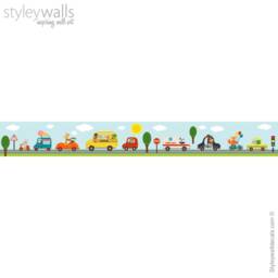 Vehicles Wall Border Decal, Transportation Repositionable Animals Border, Nursery Boys Room Decor - thumbnail 3