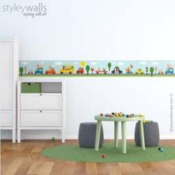 Vehicles Wall Border Decal, Transportation Repositionable Animals Border, Nursery Boys Room Decor - thumbnail 1