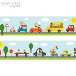 Vehicles Wall Border Decal, Transportation Repositionable Animals Border, Nursery Boys Room Decor - thumbnail 2