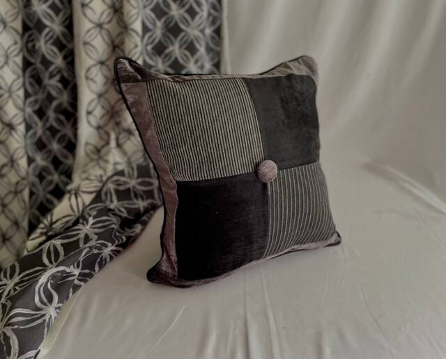 Designers Guild Quilted Pillow Cover Black Velvet Chenille, Bohemian Style - 18 - image 1