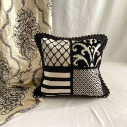 Designers Guild Quilted Pillow Cover Black Velvet Chenille, Bohemian Style - 18 - thumbnail 2