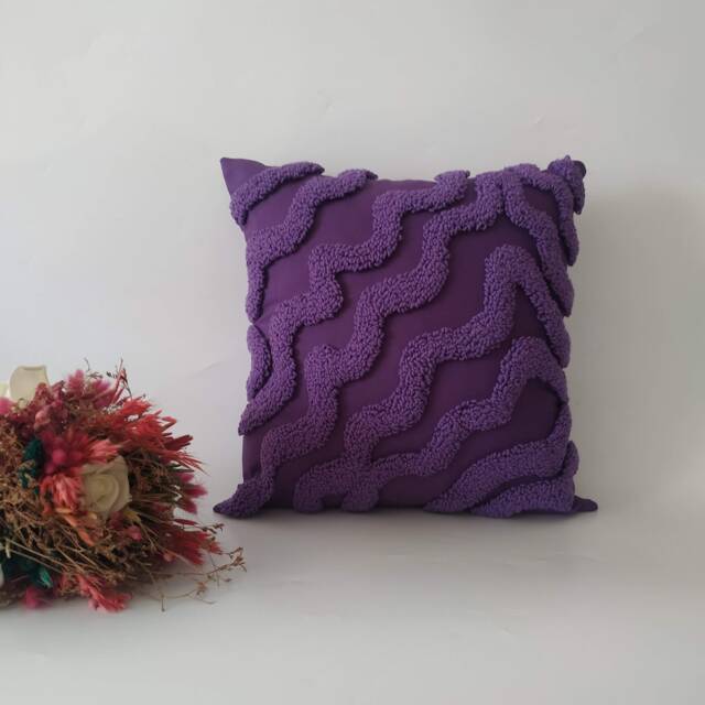 Swirls Purple Punch Needle Pillow Cover, Hand Tufted Abstract Cushion, Modern Embroidery Throw Pillows, Interior & Outdoor Decoration - image 1