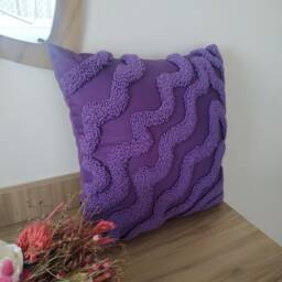 Swirls Purple Punch Needle Pillow Cover, Hand Tufted Abstract Cushion, Modern Embroidery Throw Pillows, Interior & Outdoor Decoration - thumbnail 3