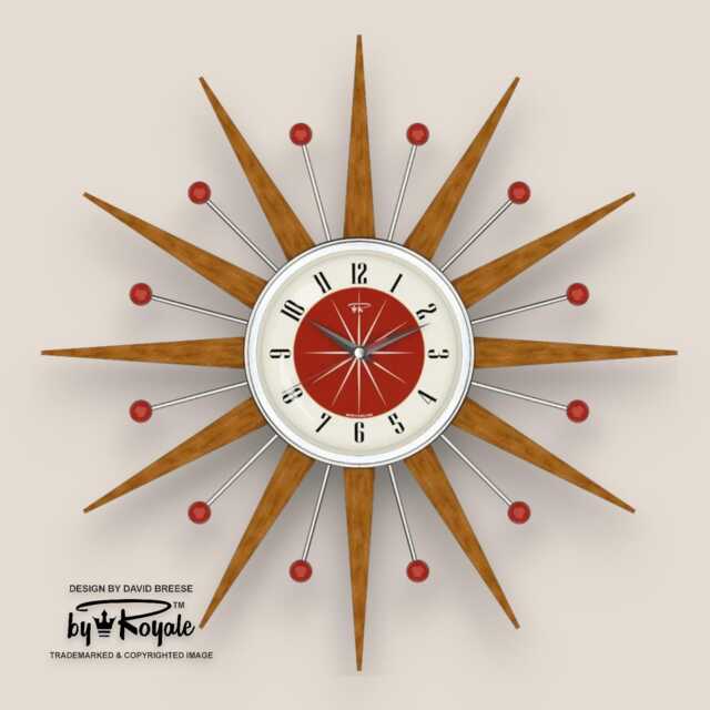 Teak Starburst Clock Mid Century Modern Wall Decor, 21 - image 1