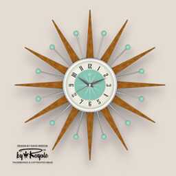Teak Starburst Clock Mid Century Modern Wall Decor, 21 - thumbnail 4