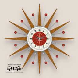 Teak Starburst Clock Mid Century Modern Wall Decor, 21 - thumbnail 1