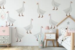 White Goose Wall Stickers - Playful Farm Animal Nursery Decor - thumbnail 1