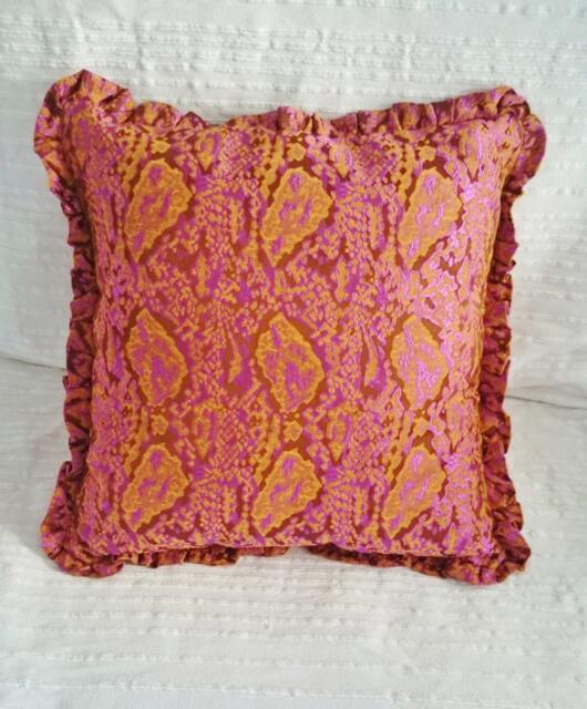 Pink Cushion, Old Pink & Light Brown, Edged With Flounce. Pillow Cover in Brocade, Case, Insert Sold Apart - image 1