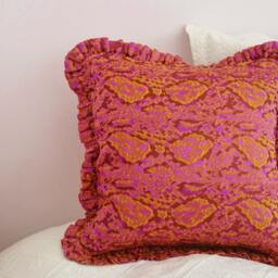 Pink Cushion, Old Pink & Light Brown, Edged With Flounce. Pillow Cover in Brocade, Case, Insert Sold Apart - thumbnail 3
