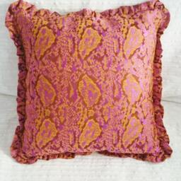 Pink Cushion, Old Pink & Light Brown, Edged With Flounce. Pillow Cover in Brocade, Case, Insert Sold Apart - thumbnail 2