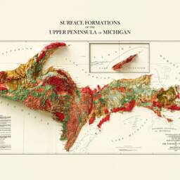 Geological Map Of The Upper Peninsula in Michigan - C.1911 - Vintage Shaded Relief - thumbnail 3
