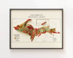 Geological Map Of The Upper Peninsula in Michigan - C.1911 - Vintage Shaded Relief - thumbnail 1