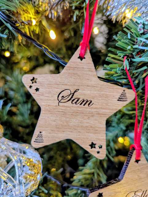 Personalised Wooden Star Christmas Tree Decorations. Ornament - image 1