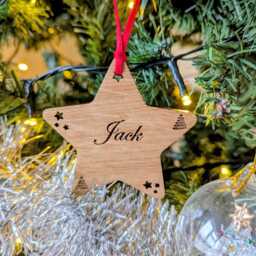 Personalised Wooden Star Christmas Tree Decorations. Ornament - thumbnail 3
