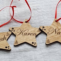 Personalised Wooden Star Christmas Tree Decorations. Ornament - thumbnail 4
