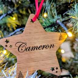 Personalised Wooden Star Christmas Tree Decorations. Ornament - thumbnail 2