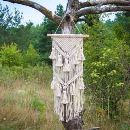 Macrame Wall Hanging Tassels Bedroom Decor Woven Natural White Macrame Bohemian Home Boho Art Modern Tapestry - thumbnail 3