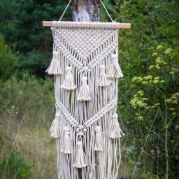 Macrame Wall Hanging Tassels Bedroom Decor Woven Natural White Macrame Bohemian Home Boho Art Modern Tapestry - thumbnail 2