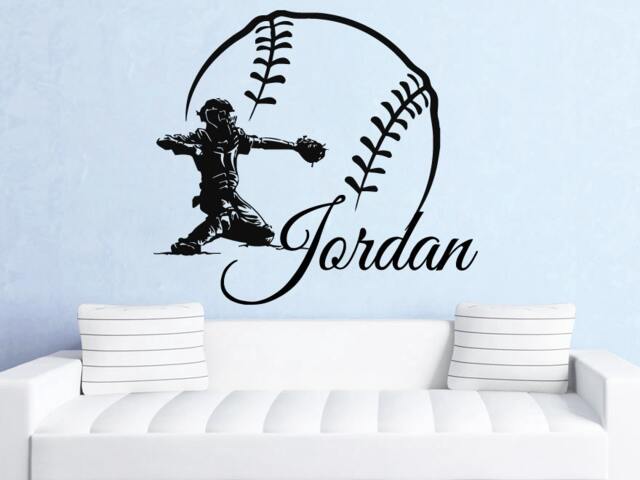 Wall Decals Custom Personalized Name Decal Baseball Bat Player Ball Vinyl Sticker Nursery Home Decor Ms669 - image 1